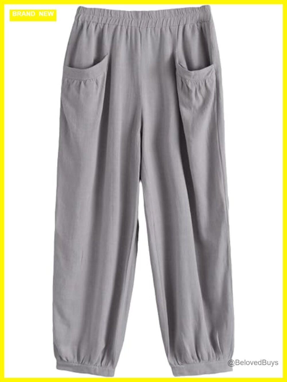 Women's Cotton Linen Tapered Cropped Pants Elastic Waist Trousers